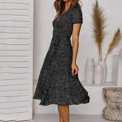 Summer Women's Short V Neck Floral Polka Dot Casual Boho Sun Midi Dresses