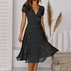 Summer Women's Short V Neck Floral Polka Dot Casual Boho Sun Midi Dresses