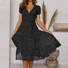 Summer Women's Short V Neck Floral Polka Dot Casual Boho Sun Midi Dresses