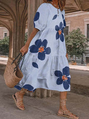 Summer Loosen Printed Mid-sleeve Dress