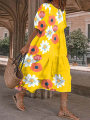 Summer Loosen Printed Mid-sleeve Dress