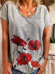 Summer V Neck Short Sleeve Printed T-Shirts