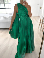 Sweet Elegant Solid Fold Oblique Collar A Line Maxi Dresses