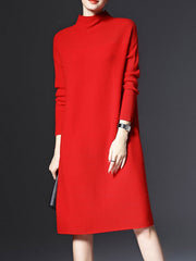 H-line Solid Casual Long Sleeve Knitted Plus Size Sweater Dress