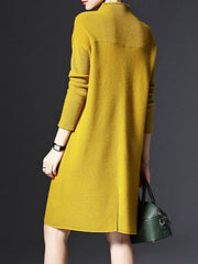 H-line Solid Casual Long Sleeve Knitted Plus Size Sweater Dress