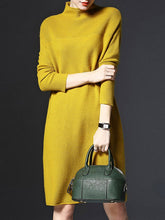 H-line Solid Casual Long Sleeve Knitted Plus Size Sweater Dress