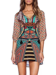 Floral V-neck Long Sleeves Mini Dress