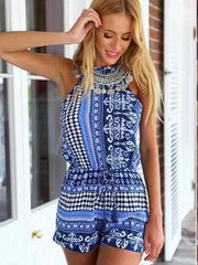 Halter Backless Printed Playsuits