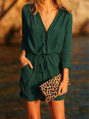 Surplice Belt Plain Casual Dresses