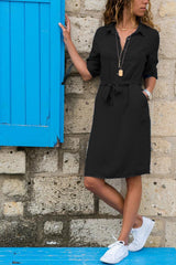 Lacing Fastener Lapel Skater Dresses