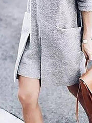 Gray Knitted Solid Turtle Neck Long Sleeve Dress