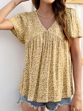 V Neck Floral Loosen Daily Tunic Tops Woman Fashion Shirts