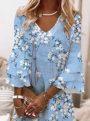 V Neck Floral Vacation Mini Dresses