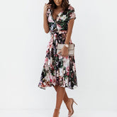 Printed Single Breasted Lace Up Dress