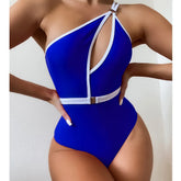 High Waist Monokini Solid Belt Bathing Suit Basic Swimsuit