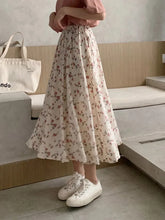 Vintage Floral Pleated Korean Midi Skirt