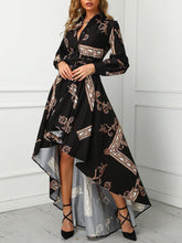 Vintage V Neck Lace Up Print Dress