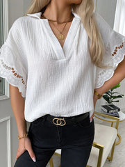 V neck fashion lace sleeve plain elegant short sleeve summer T-shirts