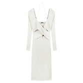 Elegant V-Neck Solid Y2K Designer Knitted Maxi Dress