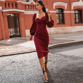 In Stock Fashion V Neck Summer Long Sleeve Dresses