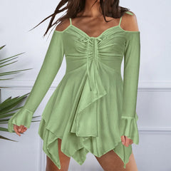 Elegant V Tie-Up Summer Casual Short Sleeve Sling Party Off The Shoulder Mini Dress