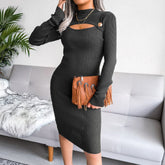 Hollow Out Solid Color Knit Dress