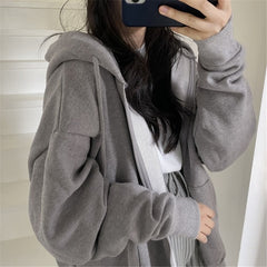 Korean Version Zip Up Loose Oversized Hoodie