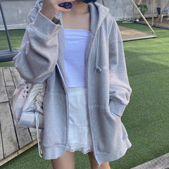 Korean Version Zip Up Loose Oversized Hoodie