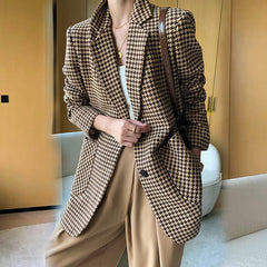Long Sleeve Plaid Blazer
