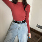 Knitted Half Turtleneck Full Sleeve Basic Tops