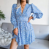 V-Neck Floral Chiffon Dress