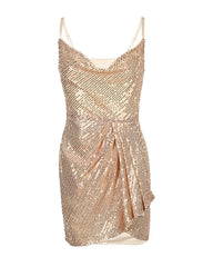 Spaghetti Strap Sleeveless Ruched Mini Sequin Irregular Hem Bodycon Party Club Wear Dress