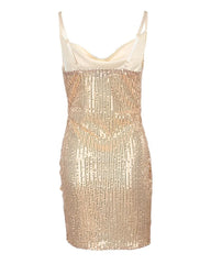Spaghetti Strap Sleeveless Ruched Mini Sequin Irregular Hem Bodycon Party Club Wear Dress