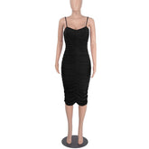 Women's Solid Spaghetti Straps Bling Over The Knee-length Dress