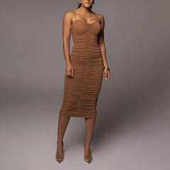 Women's Solid Spaghetti Straps Bling Over The Knee-length Dress