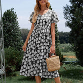 Casual Floral V Neck Dress