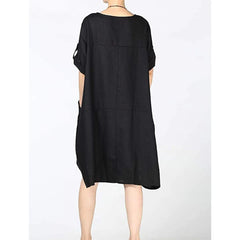 Vintage Women's Tunic Short Round Neck Linen Sleeve Midi T-Shirt Women'S Summer Fashion Vintage Harajuku Loose Dress