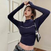 Vintage High-Neck Letter Print Long Sleeve Tee