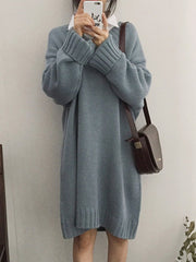 Knitted V-Neck Elegant Sweater Dress