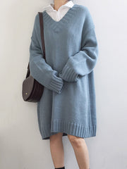 Knitted V-Neck Elegant Sweater Dress