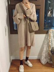 Knitted V-Neck Elegant Sweater Dress