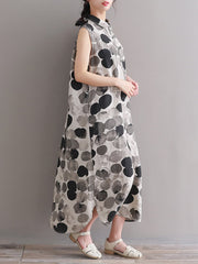 Gray Pockets Peter Pan Collar Casual Maxi Dress