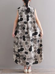 Gray Pockets Peter Pan Collar Casual Maxi Dress