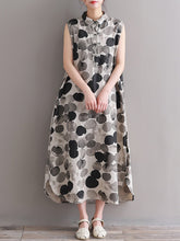 Gray Pockets Peter Pan Collar Casual Maxi Dress