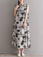 Gray Pockets Peter Pan Collar Casual Maxi Dress