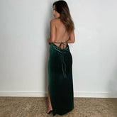 Velvet Slip Swinging Collar Prom Dresses