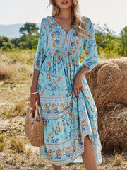 Floral-Print Half Sleeve Boho Shift Dresses