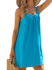 Beach Dress Beach Wear Mini Dress Ruched Fashion Casual Plain Spaghetti Strap Sleeveless Loose Fit Daily Vacation Black White Summer Spring S M L XL for Women