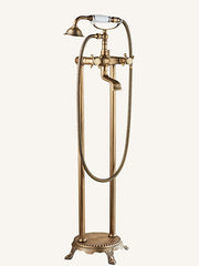 Bathtub Faucet Floor Mounted, Brass Retro Style Telephone Shape Brass Electroplated Finish Two Handles Two Holes Shower Faucet with Handshower and Drain