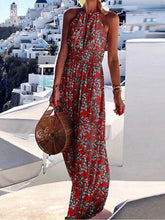 Boho Dress Long Dress Maxi Dress Halterneck Dress Green Blue Khaki Sleeveless Floral Cut Out Spring Summer High Neck S M L XL for Women